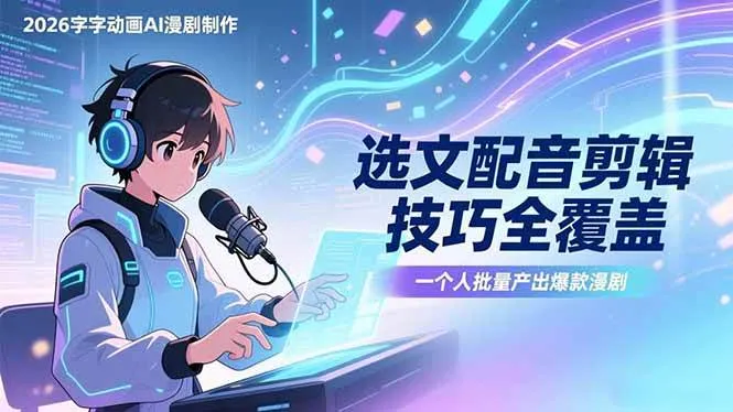 （17477期）2026字字动画AI漫剧制作-1期，选文配音剪辑技巧全覆盖，一个人就能批量产出爆款漫剧_摸鱼资源网