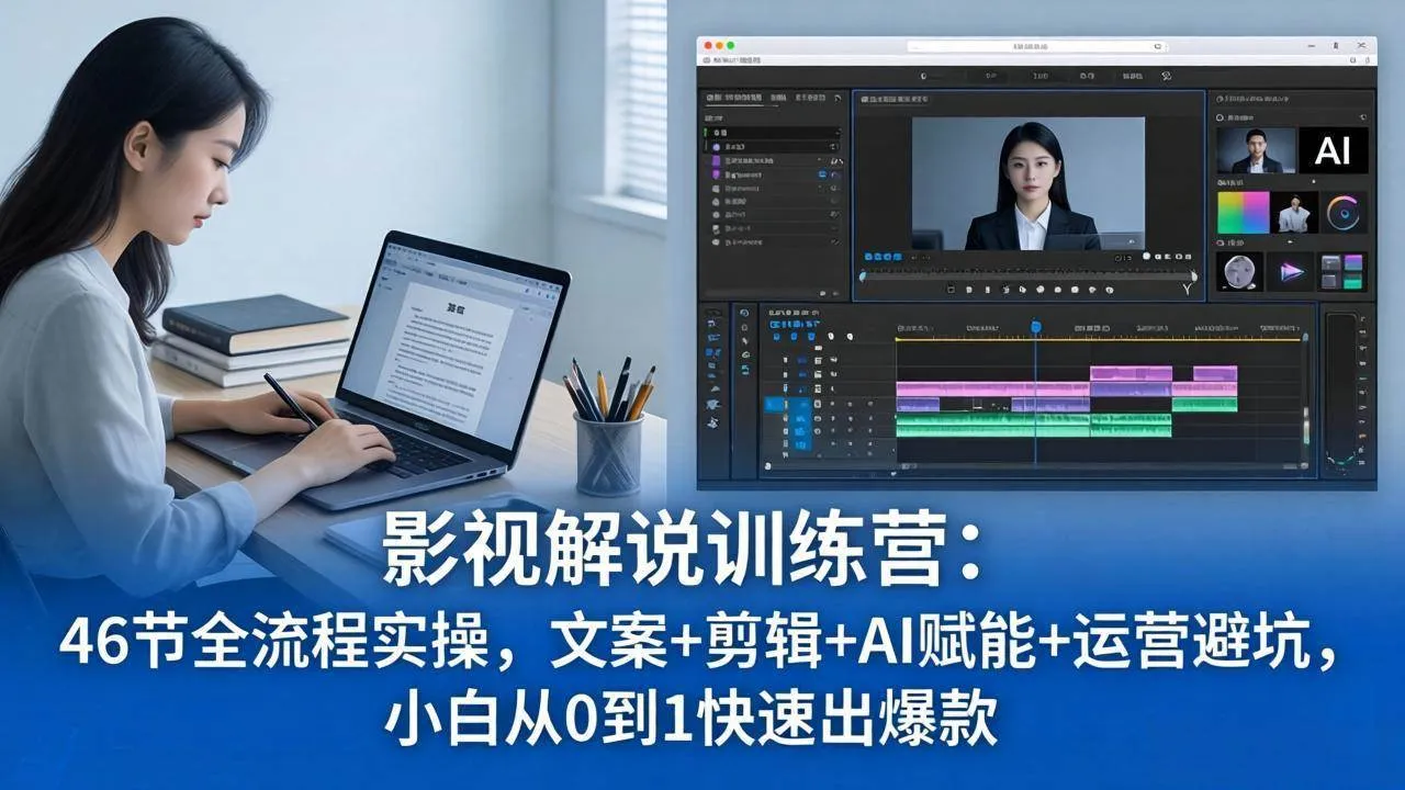 （18053期）影视解说特训营：46节全流程实操，文案+剪辑+AI赋能+运营避坑，小白从0到1快速出爆款_摸鱼资源网