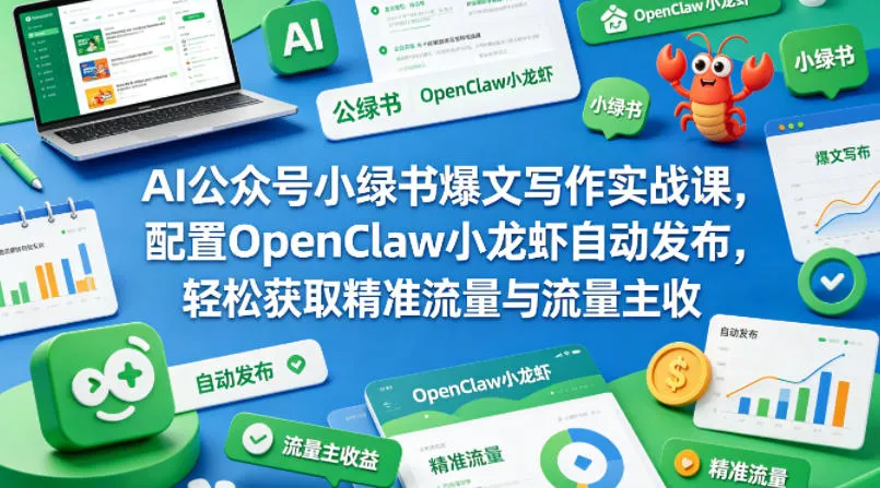 AI公众号小绿书爆文写作实战课，配置OpenClaw小龙虾自动发布，轻松获取精准流量与流量主收益_摸鱼资源网