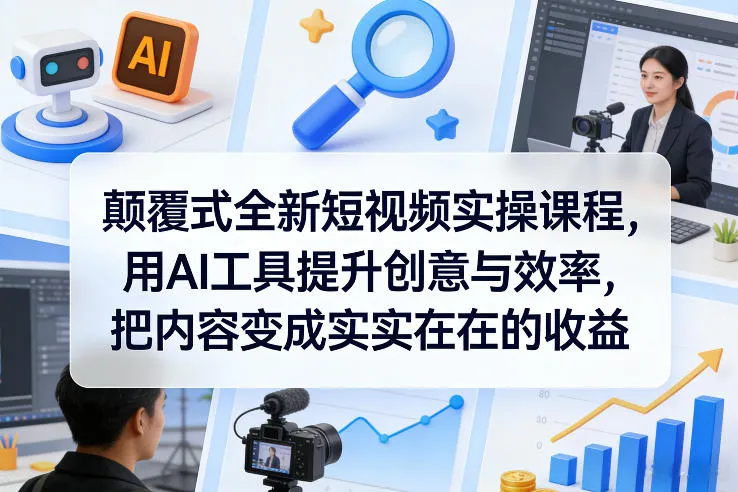 颠覆式全新短视频实操课程，用AI工具提升创意与效率，把内容变成实实在在的收益_摸鱼资源网
