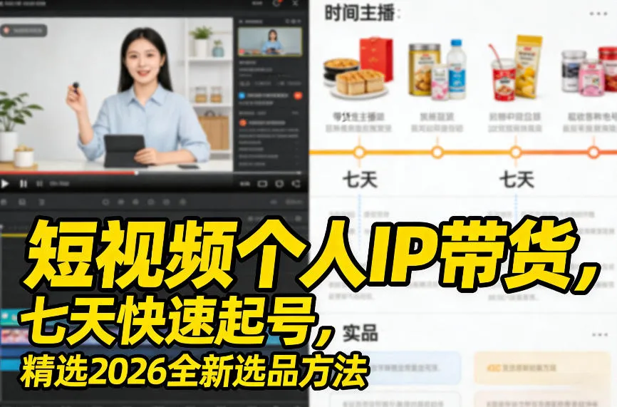短视频个人IP带货，七天快速起号，精选2026全新选品方法_摸鱼资源网