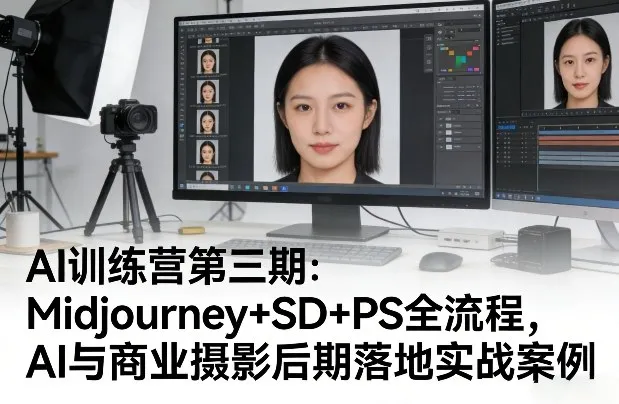 AI训练营第三期：Midjourney+SD+PS全流程，AI与商业摄影后期落地实战案例_摸鱼资源网