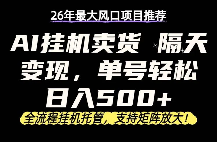 （17933期）26年最新AI挂机卖货，隔天出收益，单账号轻松日入500+_摸鱼资源网