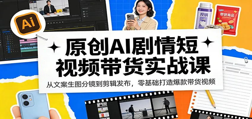 原创AI剧情短视频带货实战课：从文案生图分镜到剪辑发布，零基础打造爆款带货视频_摸鱼资源网